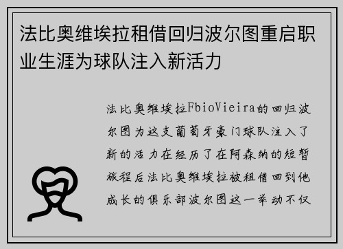 法比奥维埃拉租借回归波尔图重启职业生涯为球队注入新活力